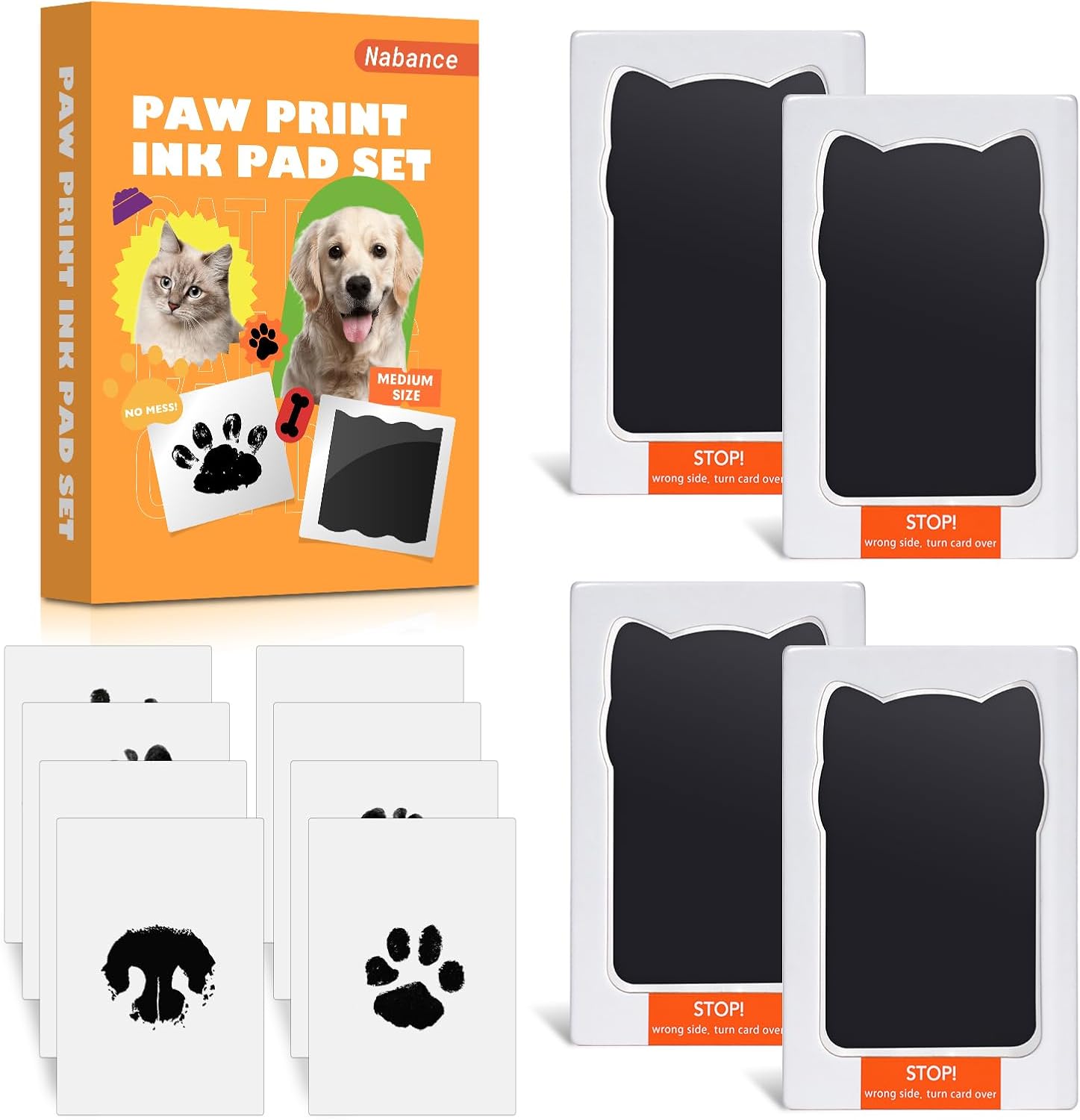 Nabance Paw Print Kit for Dog Cats, Pet Paw Print Impression Kit, 4 Inkless Print Pads, 8 Imprint Cards, Nose Print Stamp Pad for Dogs, Clean Touch Pet Footprint Kit, Pet Paw Ink Pad Family Keepsake