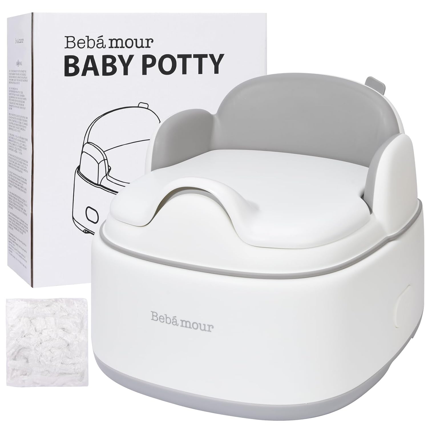 Bebamour Potty Training Toilet 3 in 1 Multi-Functional Potty Seat Detachable Baby Potty Step Stool Anti-Slip Stable Potty Training Toilet with 100 Pack Trash Bags for Baby Toddler Kids(Grey)