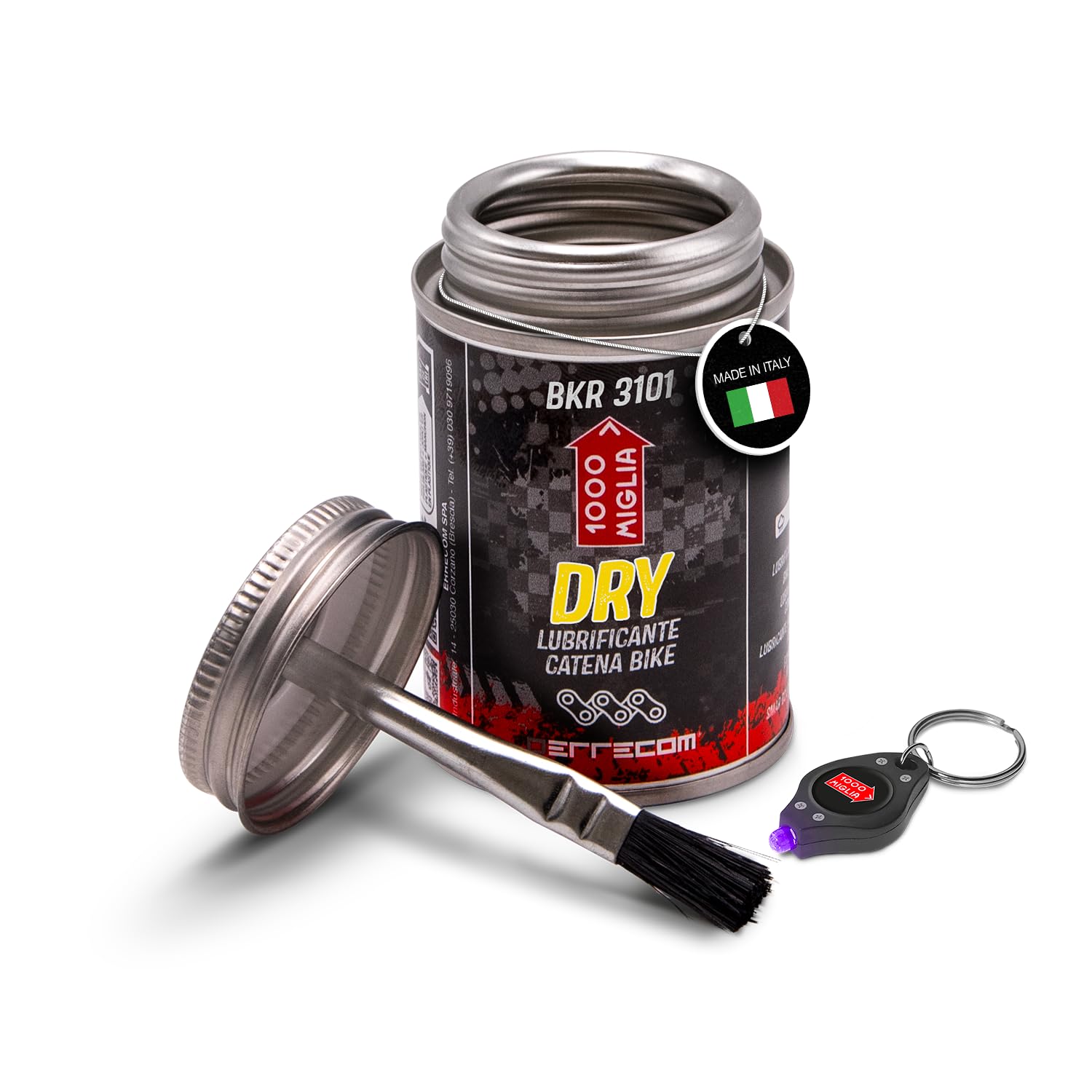 Errecom 1000 Miglia BKR 3101-4 fl oz (120 mL) Can, Dry Lube Bike Chain, for Dry and Dusty Weather Conditions, Brush Included