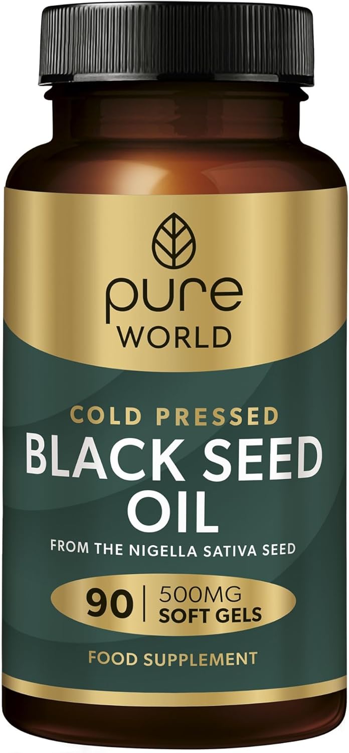 Pure World Natural Black Seed Oil 90 Piece Capsules Vegan Premium Cold Pressed Easy to Swallow Produced in UK