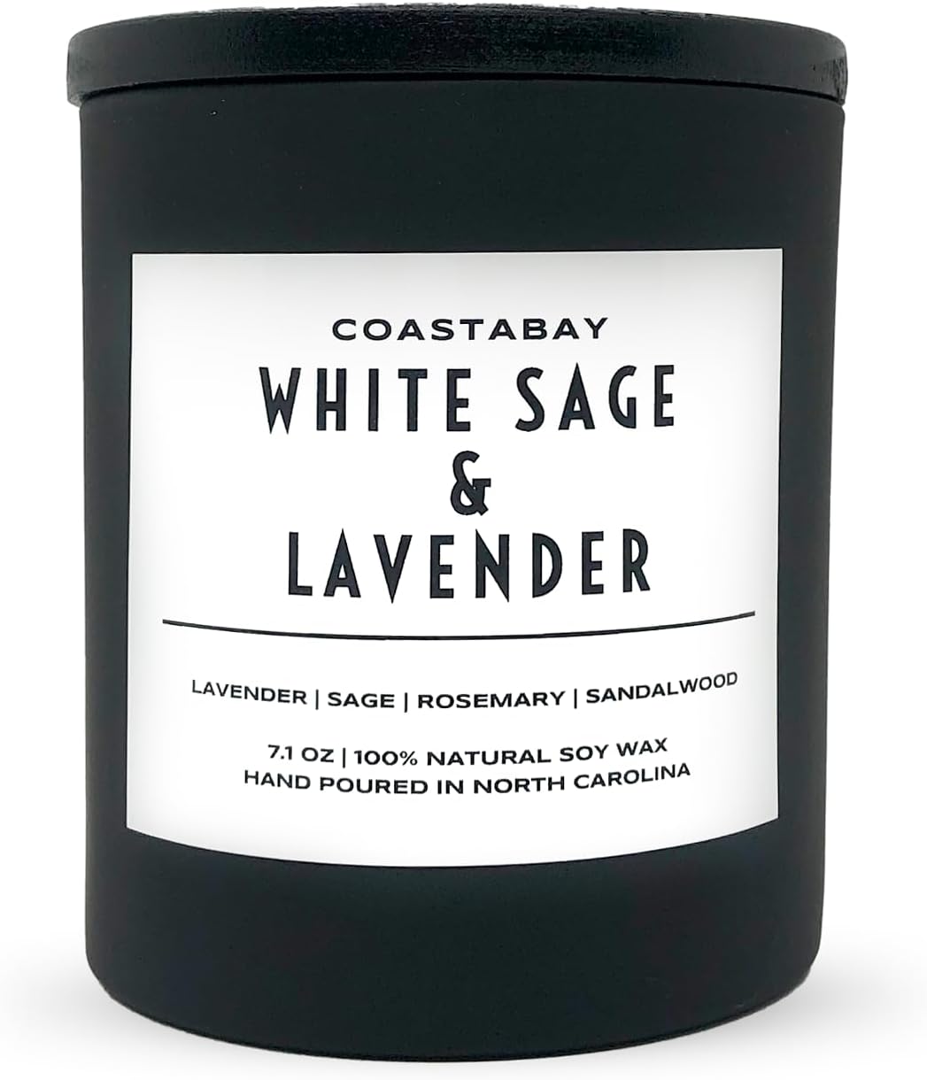 White Sage and Lavender Candle | 100% Organic Soy Wax, Scented Candle, Candles Gifts for Women, Sandalwood, for Aromatherapy, Cleansing House, and Relaxation, 7.1oz