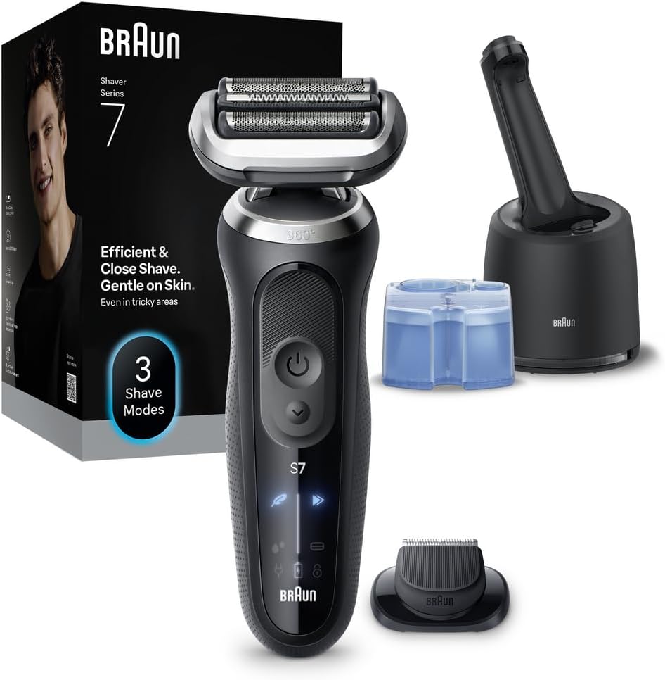Braun Series 7 Electric Shaver for Men with Precision Trimmer, Wet and Dry, 100 Percent Waterproof, UK 2 Pin Plug, 70-N1200s, Silver Razor