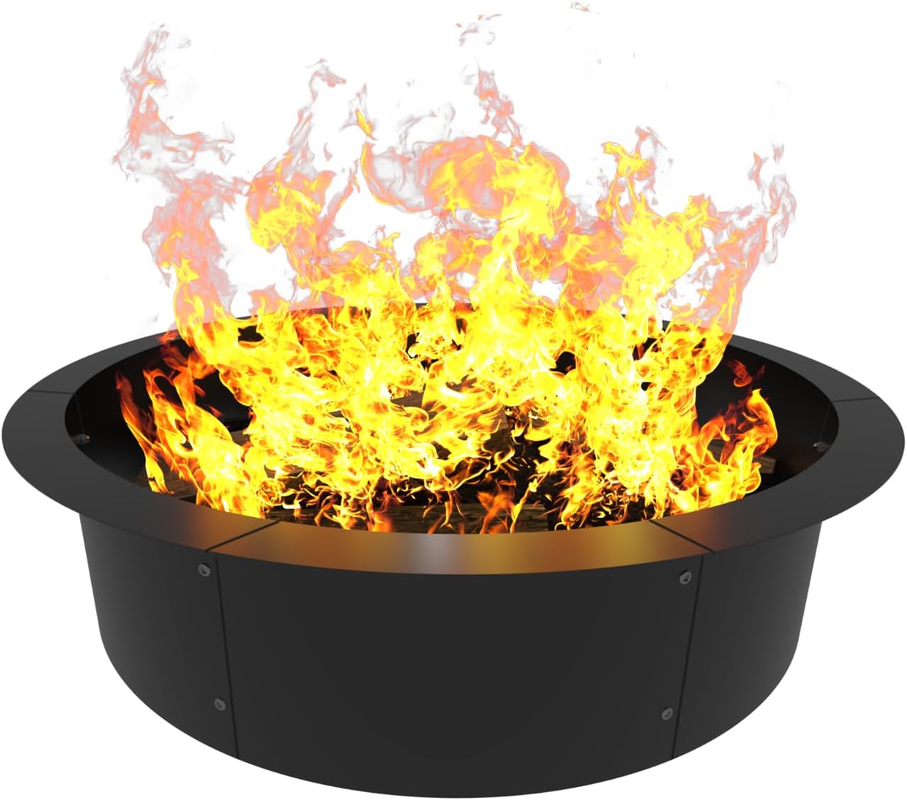 Round Outdoor Fire Pit Ring Insert 31-Inch Inner 35-Inch Outer Diameter, Heavy Duty Metal Steel DIY Firepit Liner Campfire Rings for Outside Wood Burning Above or In-Ground, Black