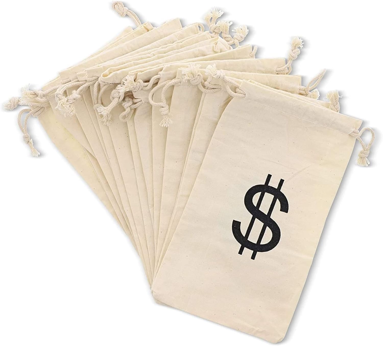 Juvale Money Bags Canvas Drawstring Pouches - 12 Pack, 4.3 x 7 In, Beige - Pirate Loot Bags for Kids