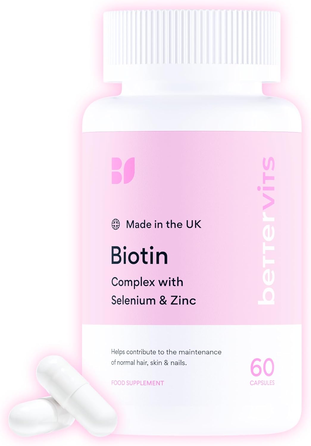 Bettervits Biotin Growth Complex with Selenium & Zinc | Biotin Hair Growth Vitamins - 12,000 mcg | Hair Vitamins for Women and Men - Supports Skin and Nails - 60 Tablets