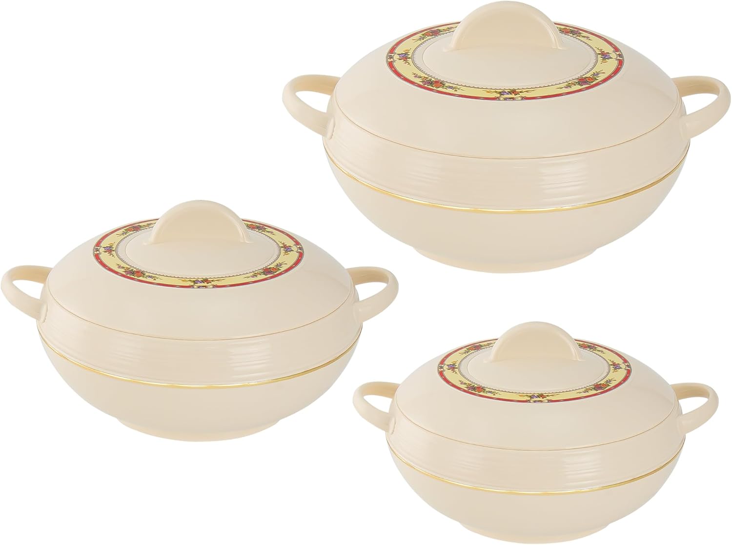 SQ Professional Ambiente 3 Piece Food Warmer Insulated Casserole Hot Pot 1200ml 1600ml 2500ml Set Cream