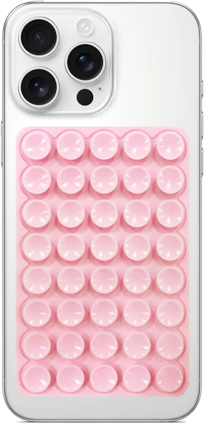 Silicone Suction Phone Case Mount, Non Slip Suction Cup Phone Mount, Phone Accessories Holder for Selfies and Videos, Silicon Adhesive Phone Stand Sticky for Cell Phone Light Pink