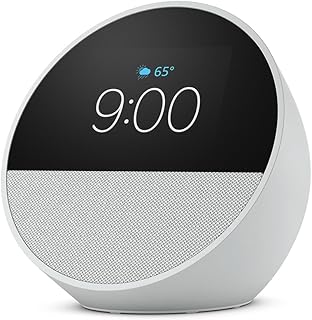 All-new Amazon Echo Spot (2024 release), Great for nightstands, offices and kitchens, Smart alarm clock with Alexa, Glacier White