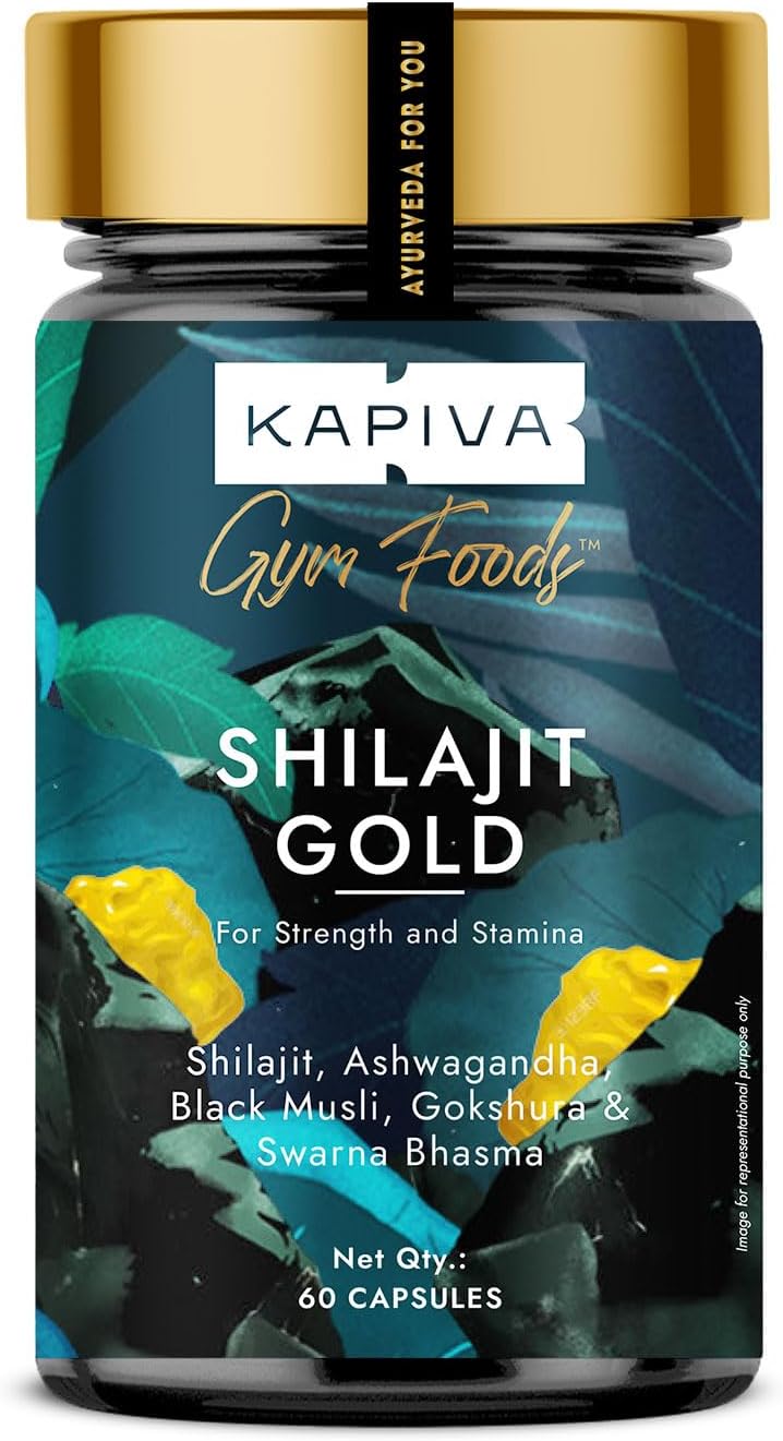 Kapiva Shilajit Gold | 60 Capsules | with 24 Carat Gold | Boosts Stamina in 4 Weeks |100% Ayurvedic | Natural Energy & Vitality Supplement