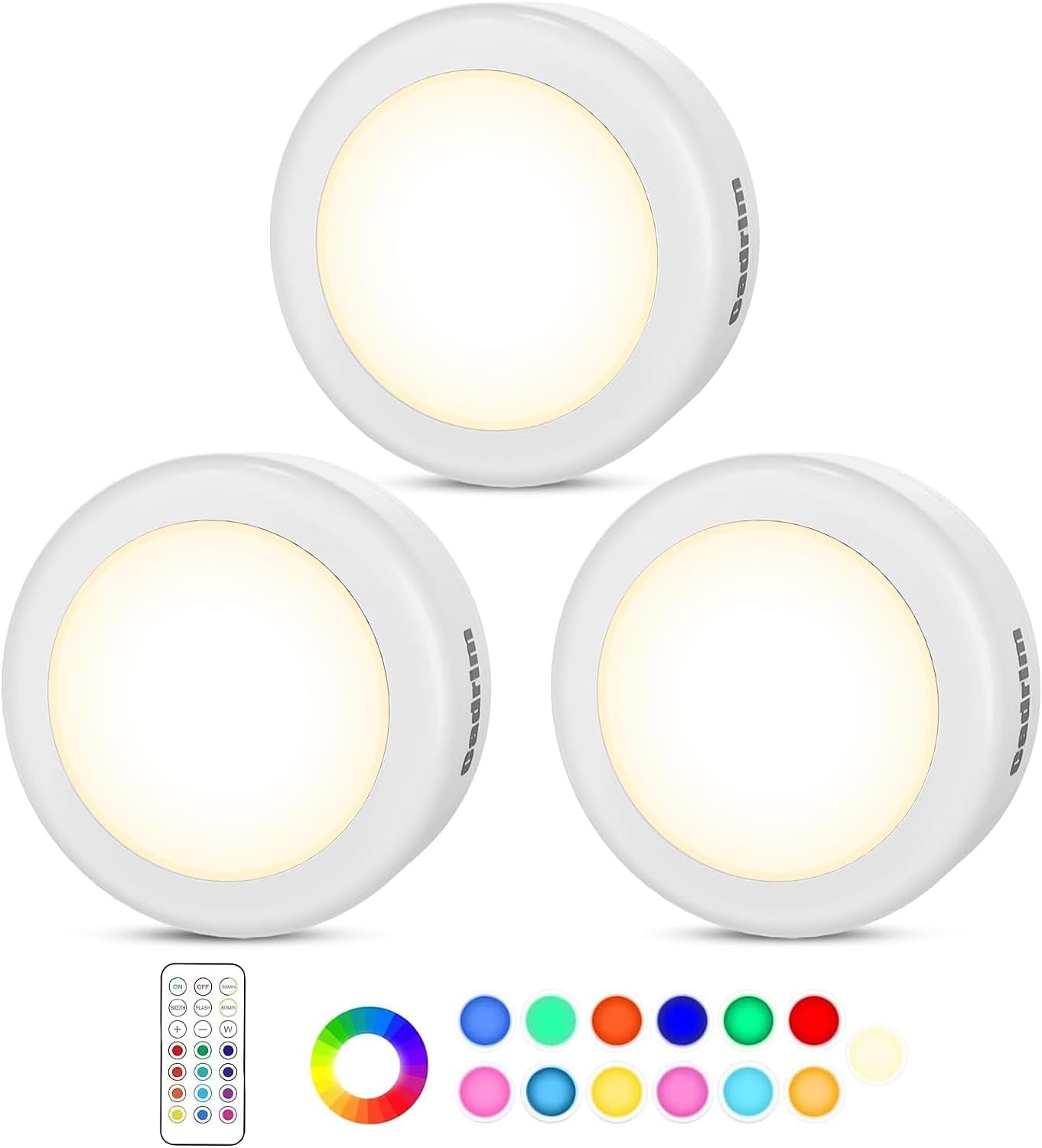 Under Cabinet Lights RGB Wireless Lights LED Closet Lights Night 3000K Dimmable 3pc Cadrim 13 Colors Changing Remote Control Brightness Adjustable Timer Battery Powered Light Kitchen Wardrobe Cupboard
