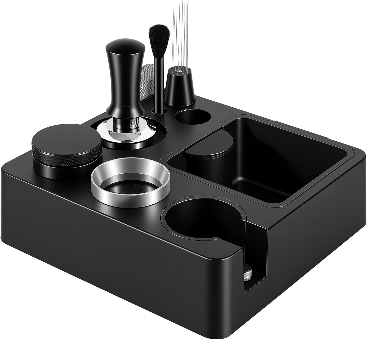 51mm Espresso Accessories Kit, Espresso Knock Box and Tamping Station, Coffee Tamper, Distributor, WDT Distribution Tool, Dosing Funnel and Puck Screen Set Fits Delonghi 51 mm Portafilter