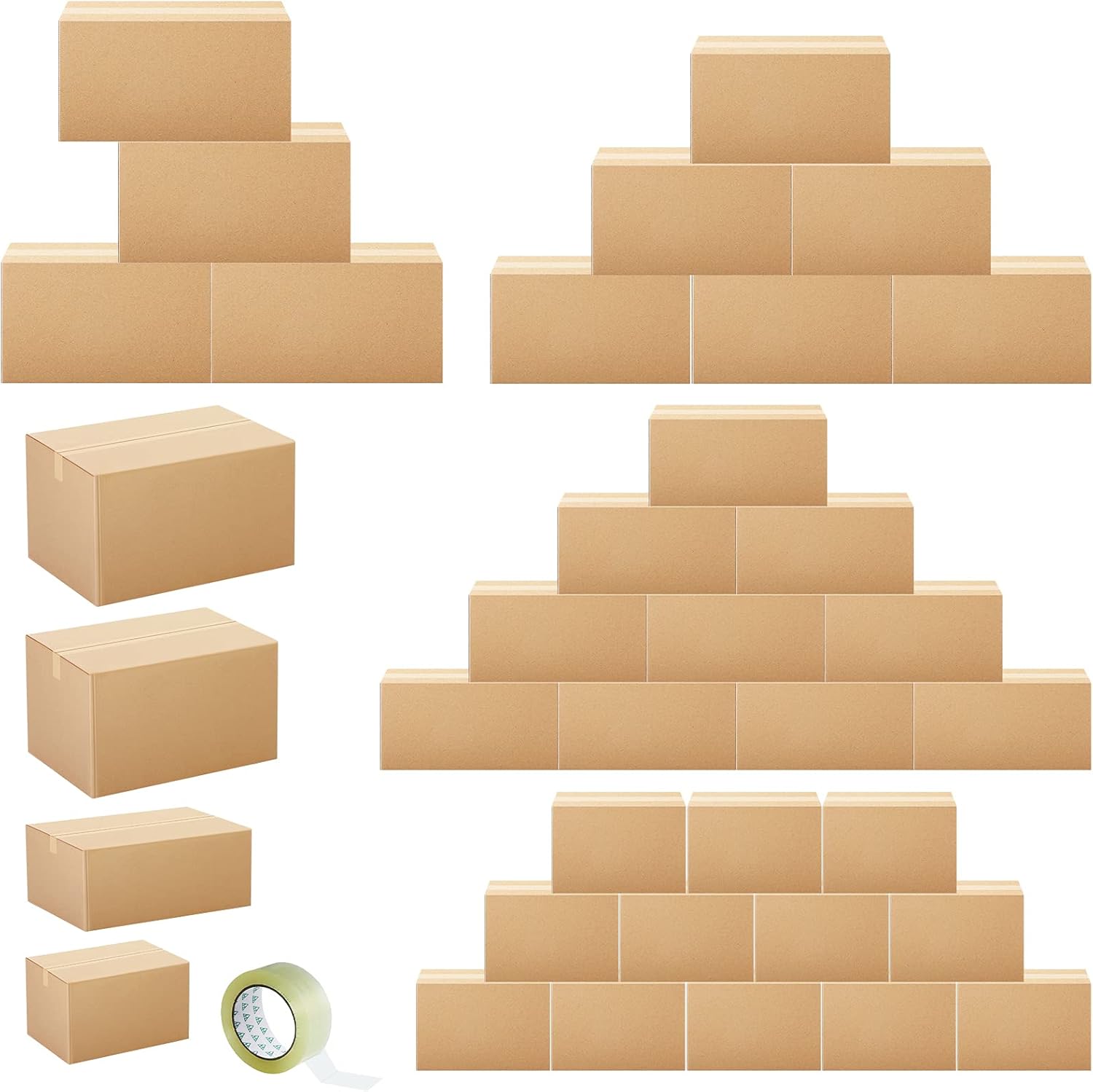 32 Pack 4 Sizes Shipping Boxes Mailers Corrugated Cardboard Box Kraft Mailing Boxes Small Packing Box with Packaging Tape for Shipping Packing Mailing (Kraft Color)