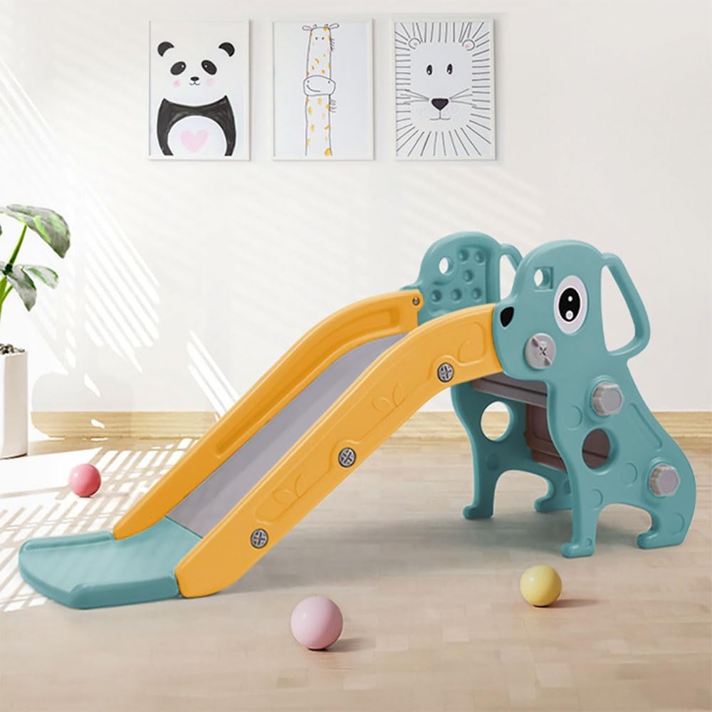 FUKEA Kids Slide, Child's Freestanding Slide with Climbing Frame for Toddlers Age 1-6, Indoor Outdoor Garden Baby Slide(Green Dog)