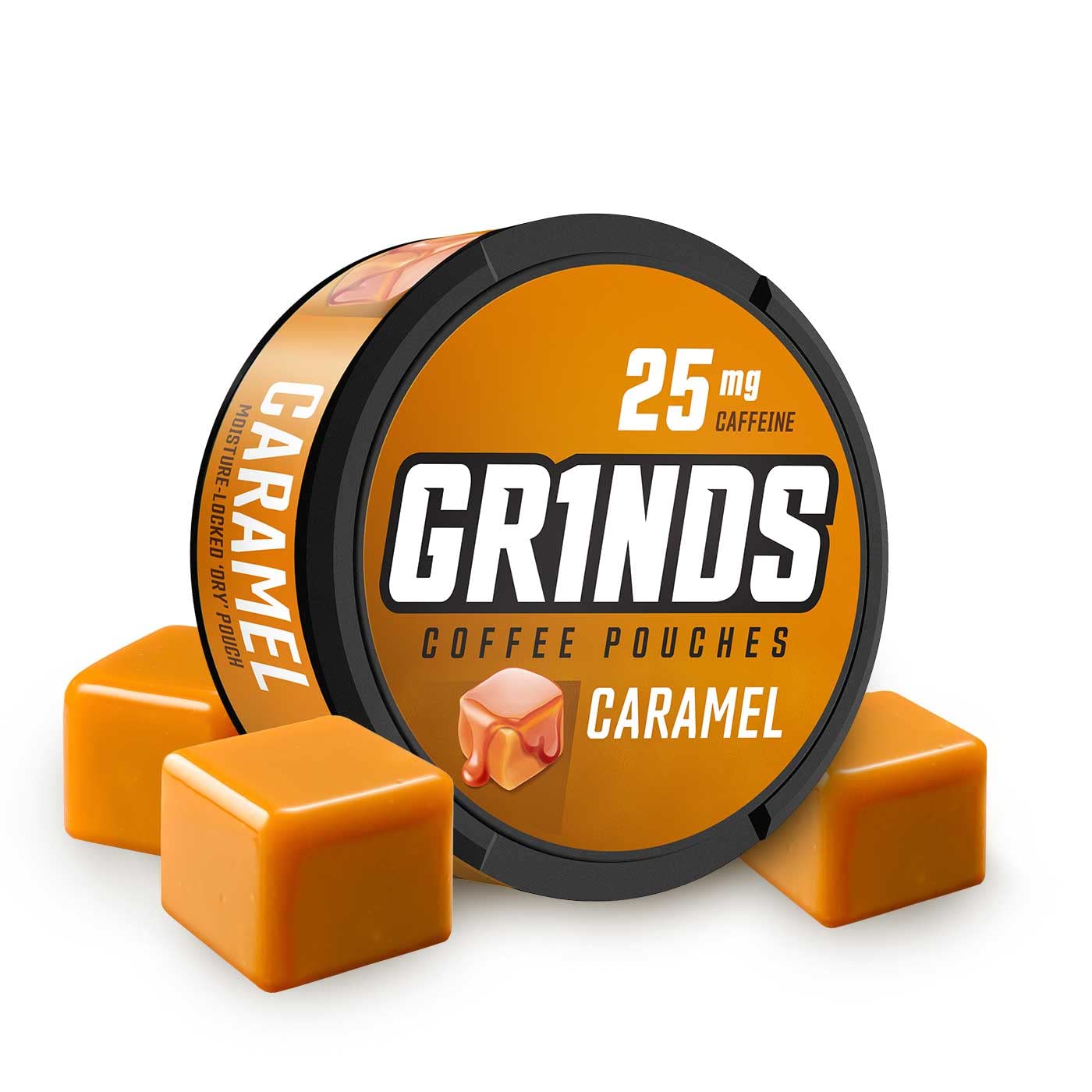 Grinds Coffee Pouches 18 Per Can | 10 Cans Caramel | Caffeine Pouches