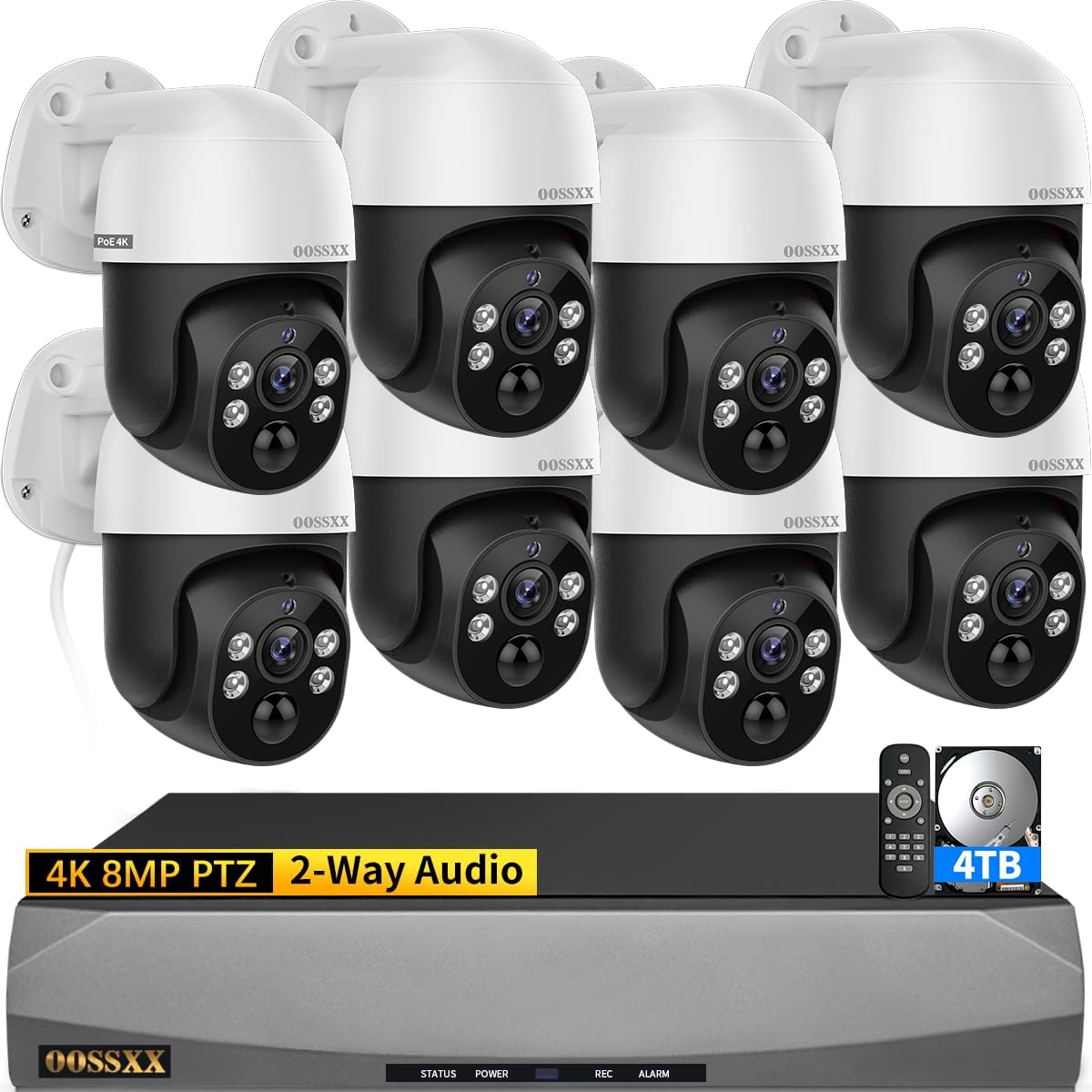 OOSSXX (4K/8.0 Megapixel & PTZ Digital Zoom) 2-Way Audio PoE Outdoor Camera Home Security Camera System Wired Outdoor Video Surveillance IP Camera System