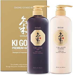 Daeng Gi Meo Ri- Ki Gold Premium Shampoo+Treatment Set, Effectively Moisture to Dry and Rough Hair, No Artificial Color, 780ml each