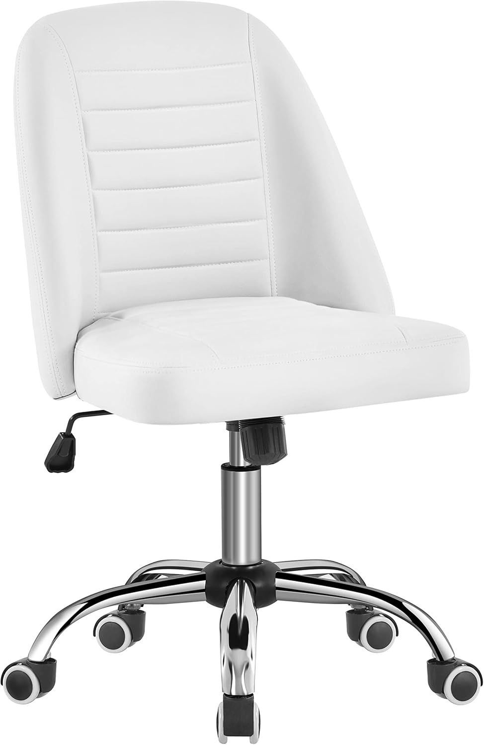 Yaheetech Mid Back Desk Chair Faux Leather Office Chair Modern Vanity Chair Armless Swivel Chairs w/Lumbar Support White