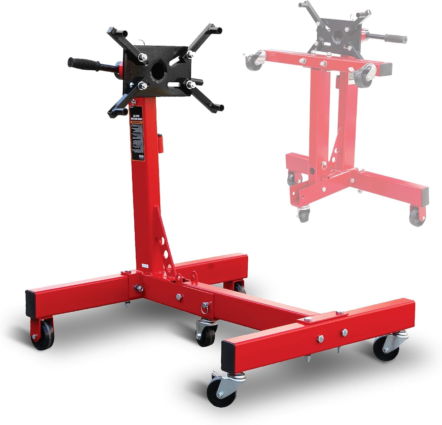 BIG RED Steel Rotating Engine Motor Stand,3/4 Ton (1,500 lbs) Capacity with Foldable Frame,5 Casters, 4 Adjustable Arms,360 Degree Rotating Head,for Vehicle Maintenance, Auto Repair,Red,AT37912-1