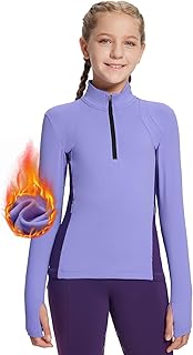 BALEAF Girls Fleece Long Sleeve Shirts, Fall Jacket Half Zip Sweatshirts Horse Riding Camping Thermal Coat Kids