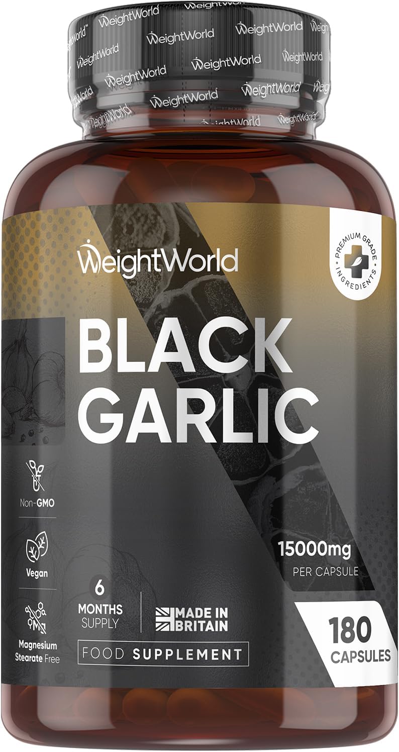 Black Garlic Capsules | 6 Months Supply | 180 Capsules | 15000mg Black Garlic Extract per Capsule (100:1) | 1 Capsule a Day | Vegan, Non-GMO & Magnesium Stearate Free | Made in Britain