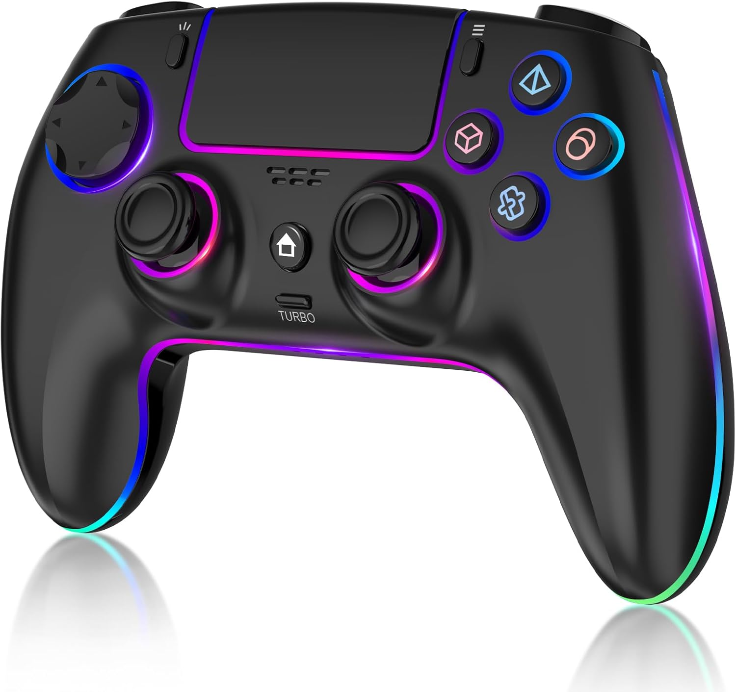 MYSTILUCK Wireless Controller Compatible with PS-5/Pro/PC/MAC/iOS/Android/Steam Deck,Gamepad with 7 Colors RGB Lighting/Dual Vibration/Turbo/6 Axis Gyro Sensor/Touchpad/Headset Jack/1500 mAh Battery