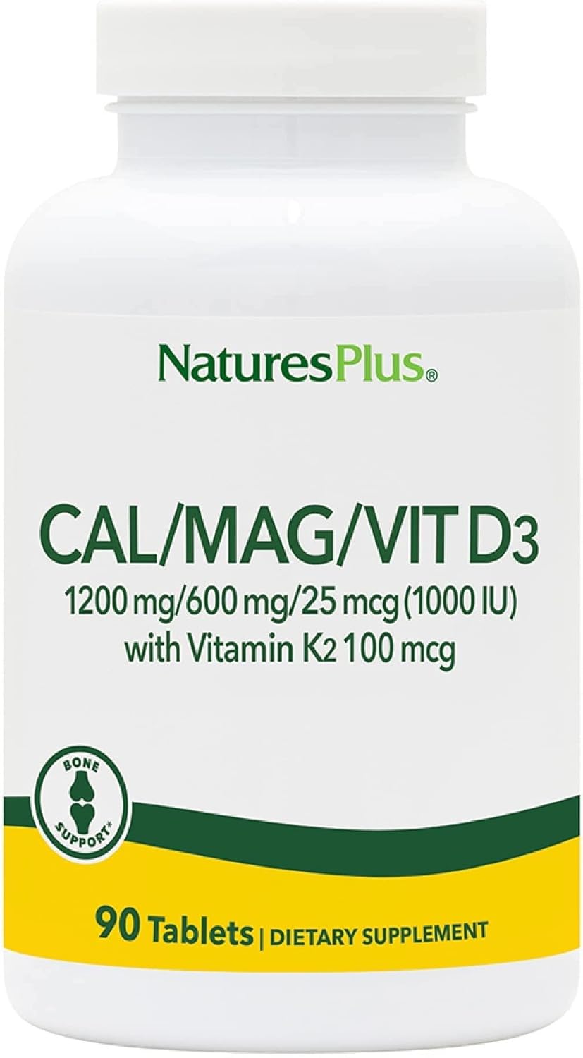 NaturesPlus Calcium, Magnesium, VIT D3 with K2 - Bone Supplement with Calcium, Magnesium, Vitamin D3 and K2 - Vegan, Gluten Free - 90 Tablets