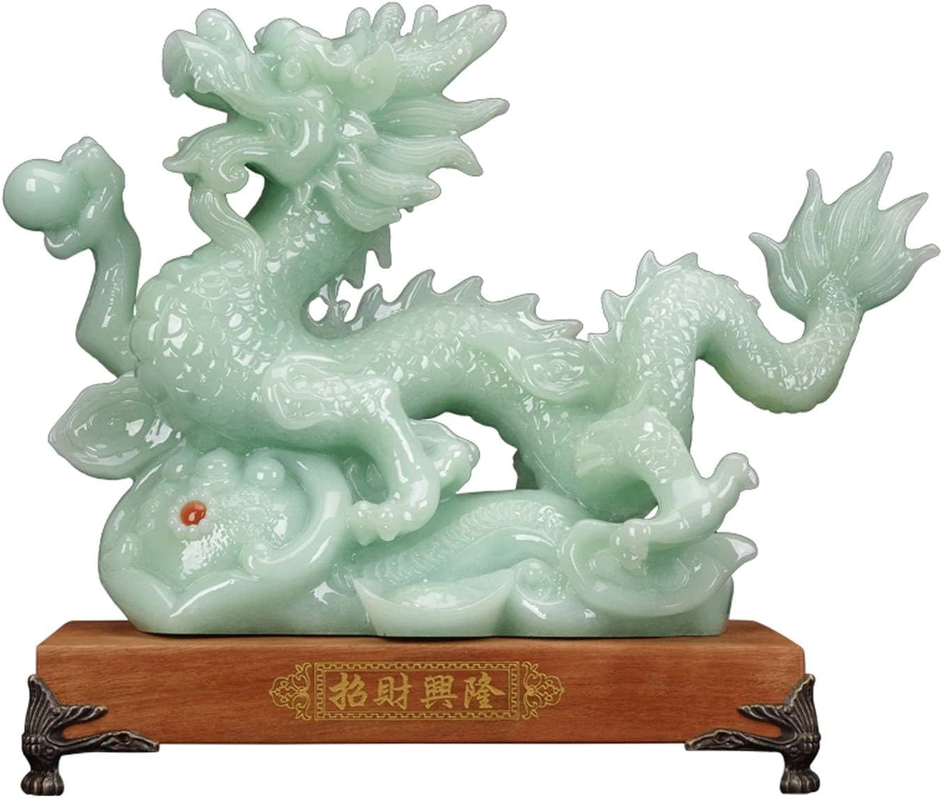 MNBVH Feng Shui Ornaments Chinese Dragon Statue Jade Zodiac Decoration Lucky Feng Shui Office Home Decoration Crafts Feng Shui Statue(Size:S,Color:A)