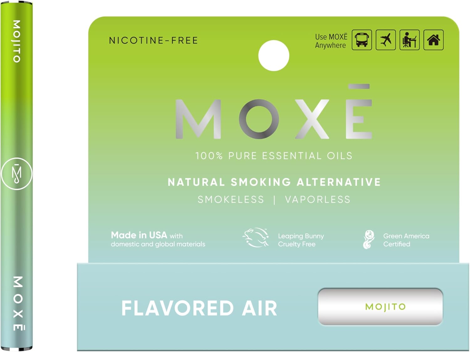 MOXE Natural Mojito Air Inhaler | Non Electric Long-Lasting Flavored Air Refreshing Support | Oral Fixation Peppermint, Lime, Bergamot & Menthol Essential Oils, Craving Relief