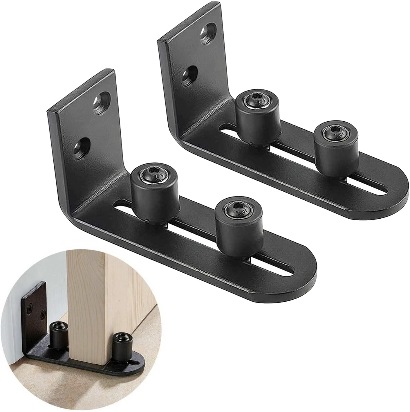TeTupGa 2 Pack Sliding Barn Door Floor Guides, Flush Sliding Door Bottom Guide, Adjustable Wall Mount Stay Roller Sliding Kit for Different Sizes of Sliding Doors(Black)