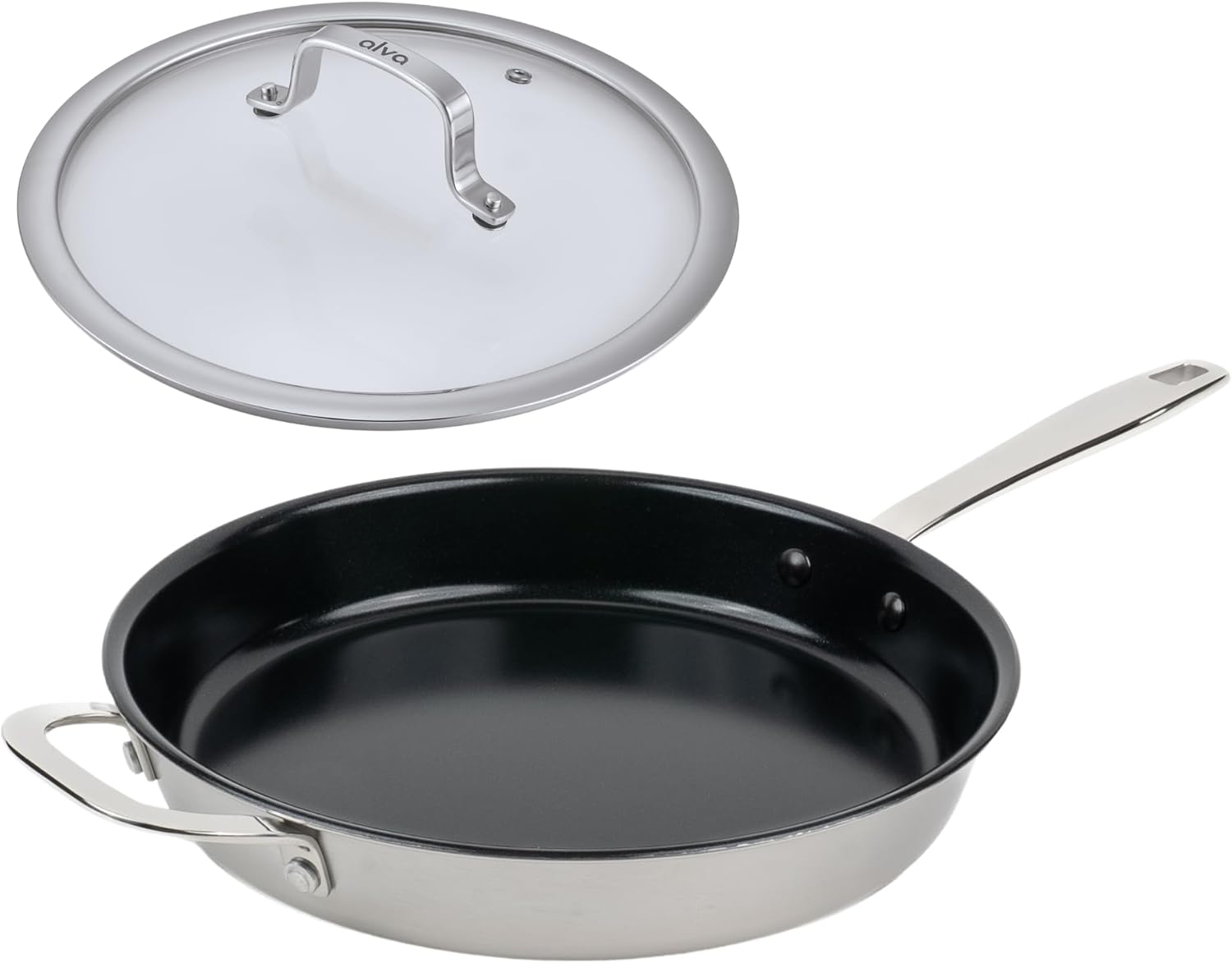 Alva Maestro 11” 5-Ply Stainless Steel Nonstick Frying Pan with Lid – PFAS/PFOA-Free, Scratch & Warp Resistant Skillet, Induction & Oven Safe to 400°F, Dishwasher Safe, Stay-Cool Handle, Pro Cooking