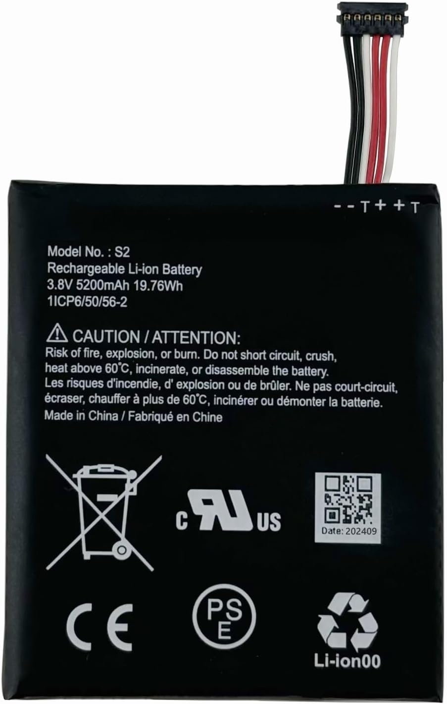 S2 (6-Pin) Battery Compatible with Ring, Video Doorbell 2nd Generation (6 Cable Plug) Version Only