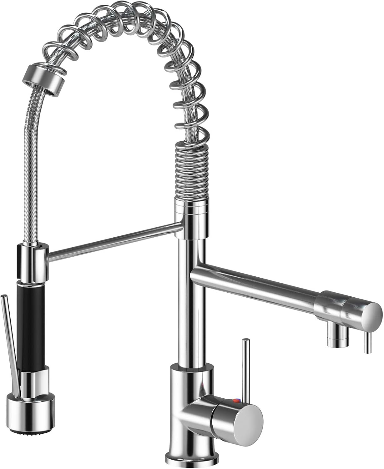Suguword Kitchen Sink Mixer Tap Chrome Brass 360 Degree Rotation Single Hole with Pull Out Spray Kitchen Sink Taps, 2 Spray Modes High Arc Kitchen Tap