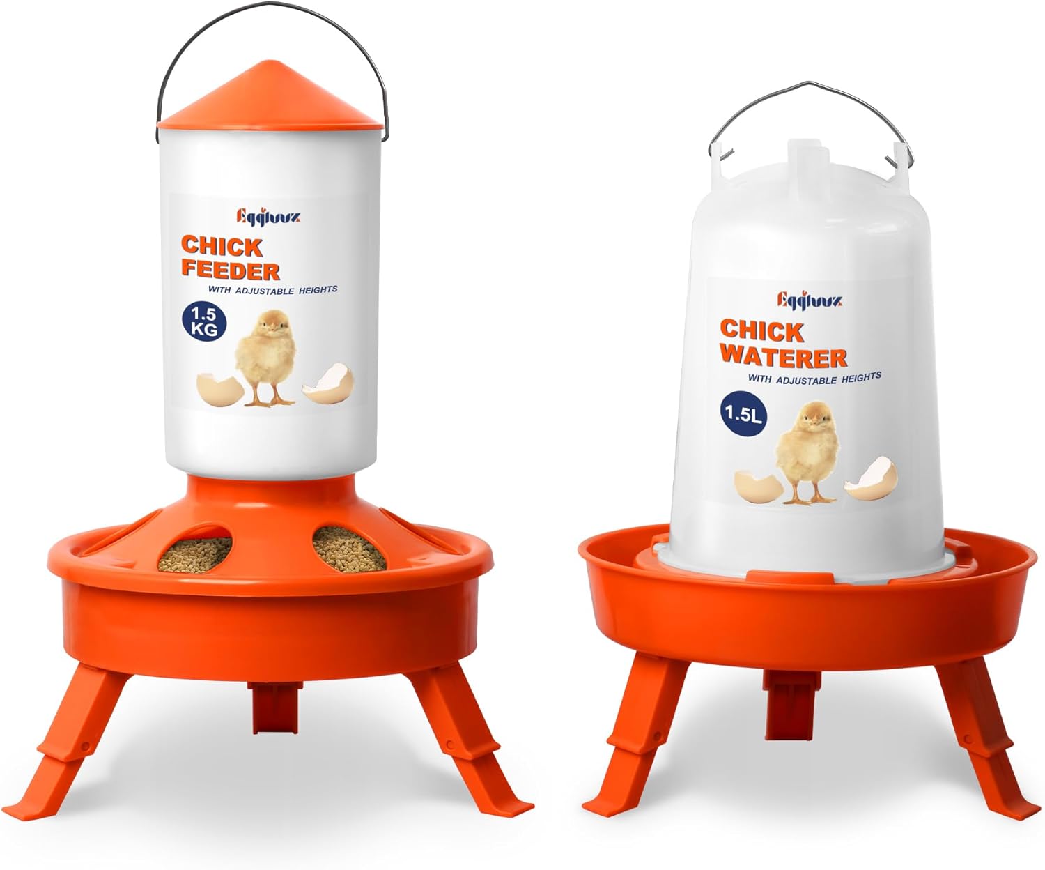 Chick Feeder and Waterer Kit, Top Fill 1.5kg Chick Feeder and 1.5L Chick Waterer with 3 Adjustable Heights