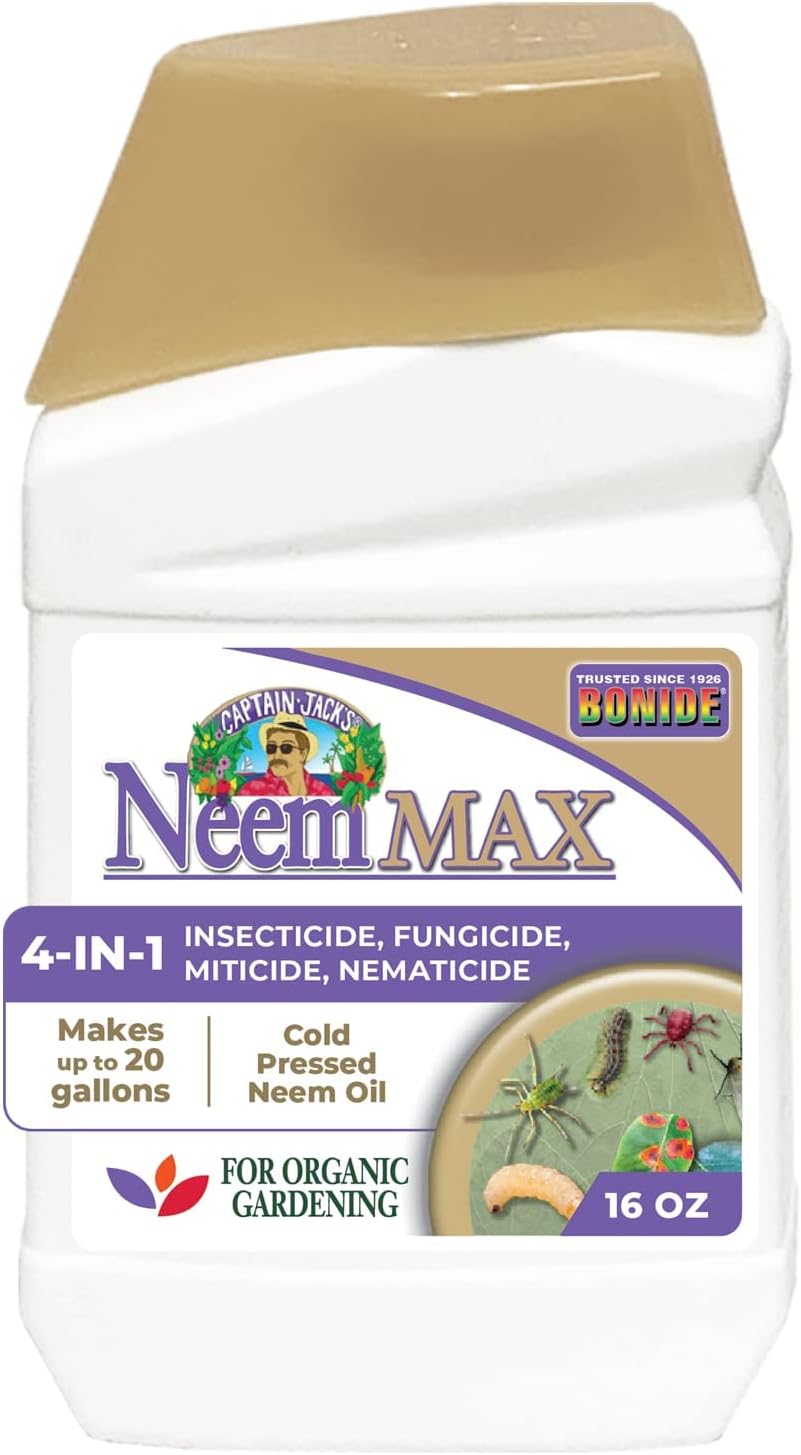 Bonide Captain Jack's Neem Max, 16 oz Concentrated Cold Pressed Neem Oil, Multi-Purpose Insecticide, Fungicide, Miticide, and Nematicide for Organic Gardening
