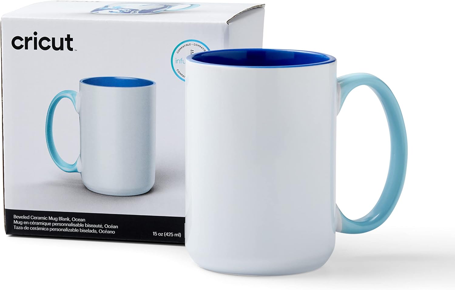 Cricut Beveled Blank Mug, Ceramic-Coated, Dishwasher & Microwave Safe Mug to Decorate, Mug Press & Infusible Ink Compatible,15 Oz Sublimation Mug, Ideal for Crafts and Printing, 1 Count, Ocean