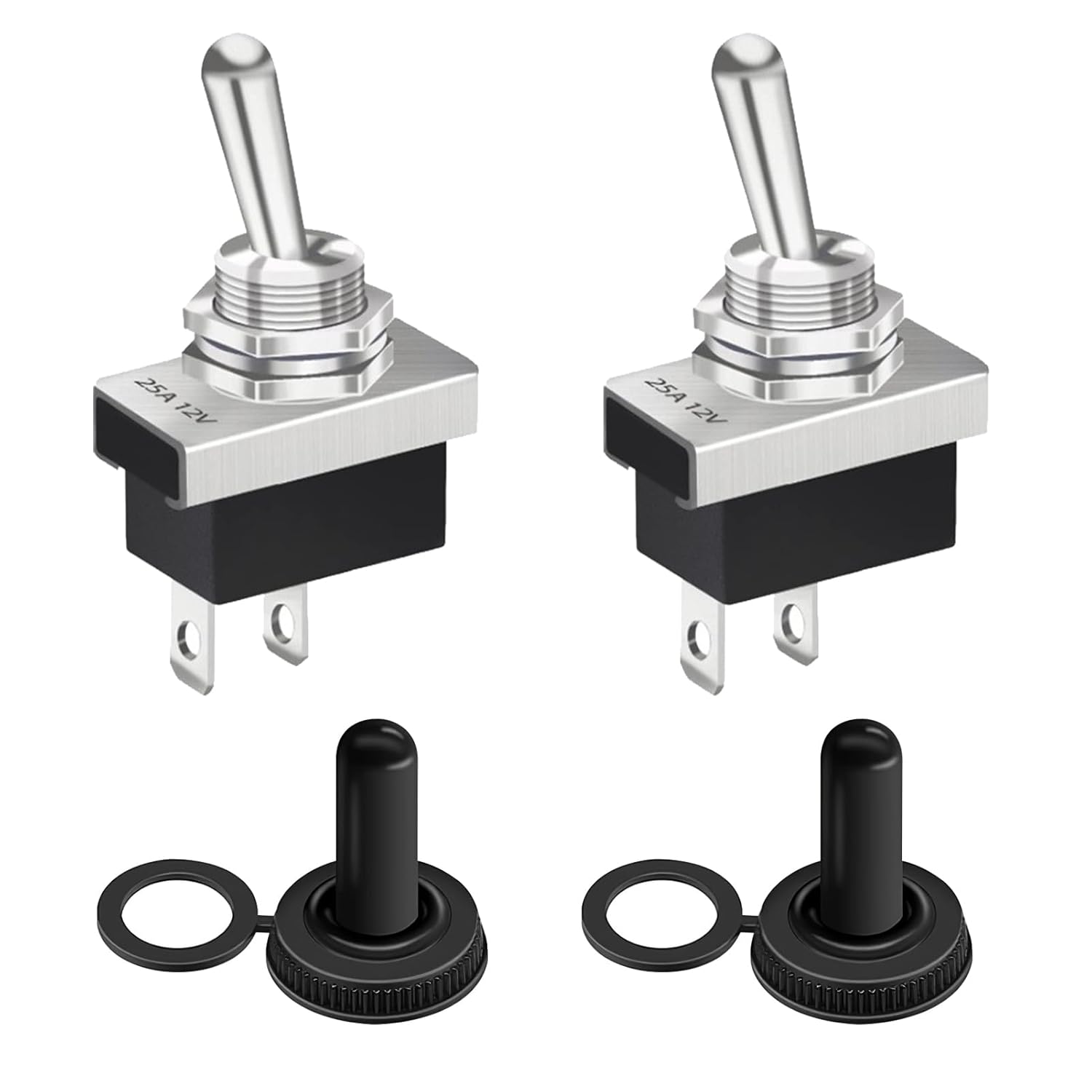 2 Pieces Two Way Switch, Toggle Switch 12V 25A SPST On/Off 2 Pin Self-Latching Automotive Switch with Waterproof Cover, Perfect for Car Dashboard Electronics, 12mm Panel Cutout for Cars