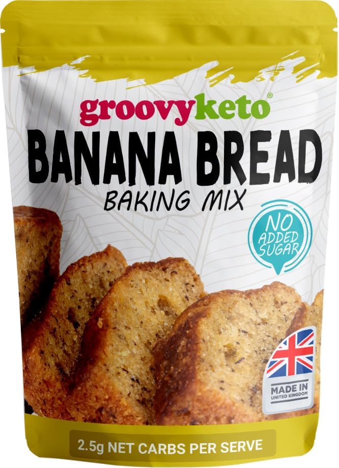 Groovy Keto Banana Bread Mix | Low Carb | Keto Friendly | Sugar Free | Only 2.5g Net Carbs Per slice | Keto Baking Mix, Diabetic Friendly - 260g Pouch