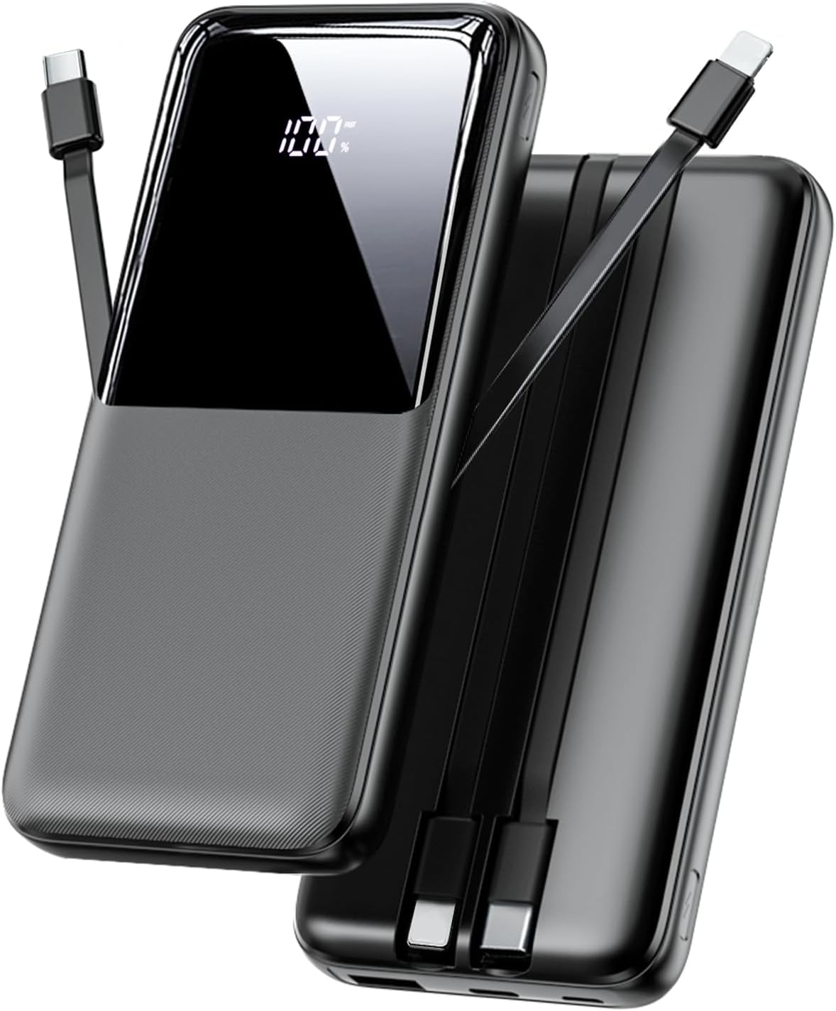 Power Bank Fast Charging 15000mAh, Portable Charger with Built-in Cables, USB-C Powerbank with LED Display & 4 Outputs, Battery Pack Compatible with iPhone 16 15 14 13 Android and more, Black