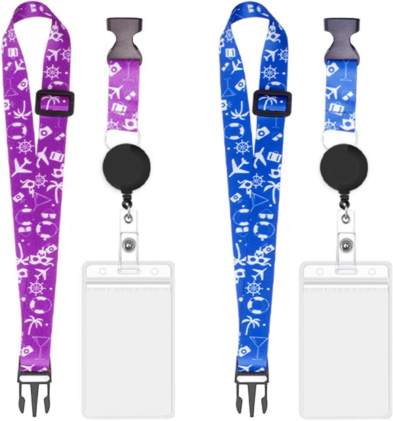 2 Pcs Adjustable Waterproof ID Holder with Retractable Badge Reel – Secure Card Protector for Travel, Work, and School