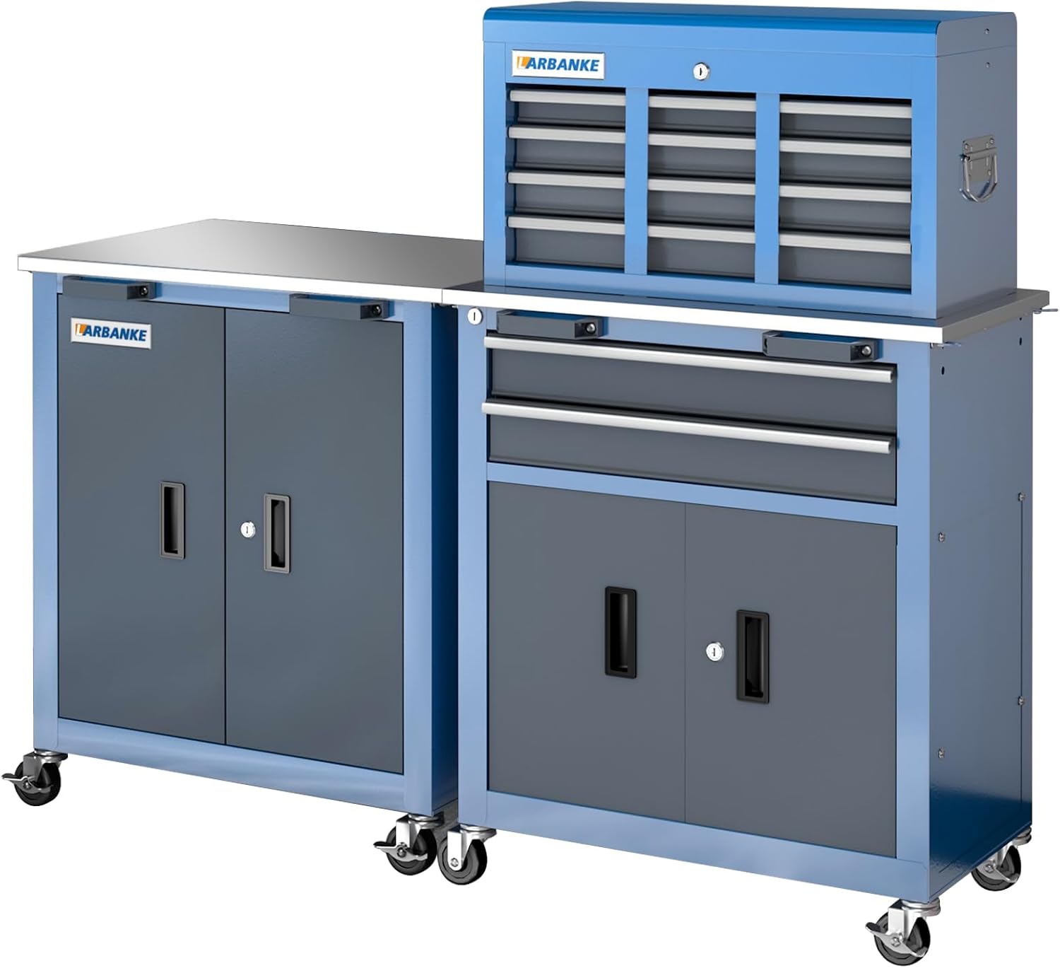 Tool Box Organiser:8-Drawer Tool Chest&Double-Door Tool Cabinet with Connection Buckle,Rolling Tool Chest with 360° Brake Swivel Wheels and Foot Pad,for Home,Garage Tool Storage