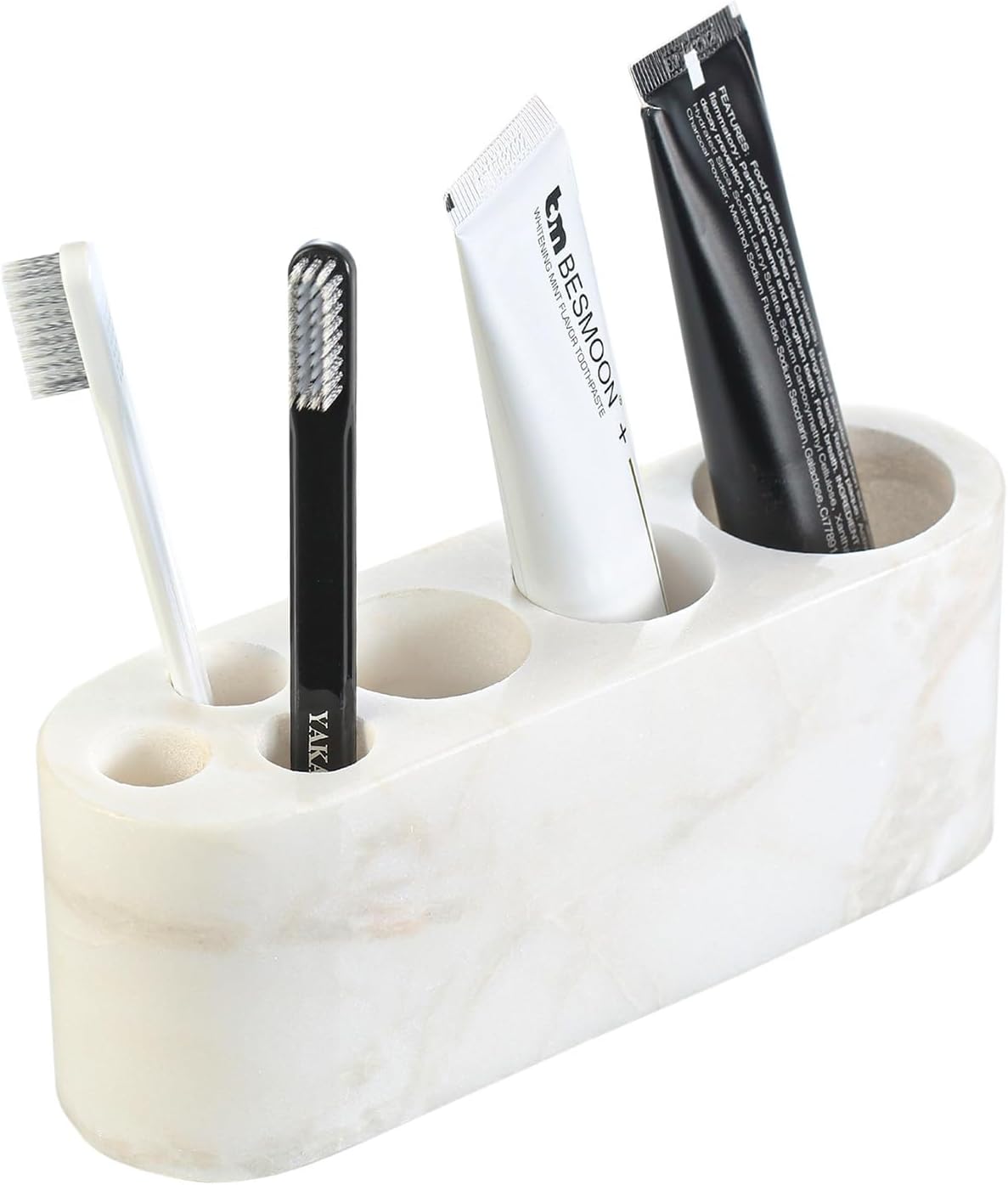 BCS Toothbrush Holder for Bathrooms, 6 Slots Marble Toothbrush and Toothpaste Holder Stand Bathroom Organizer Countertop for Electric Toothbrush, Floss, Razor, Comb - Karibib Ice