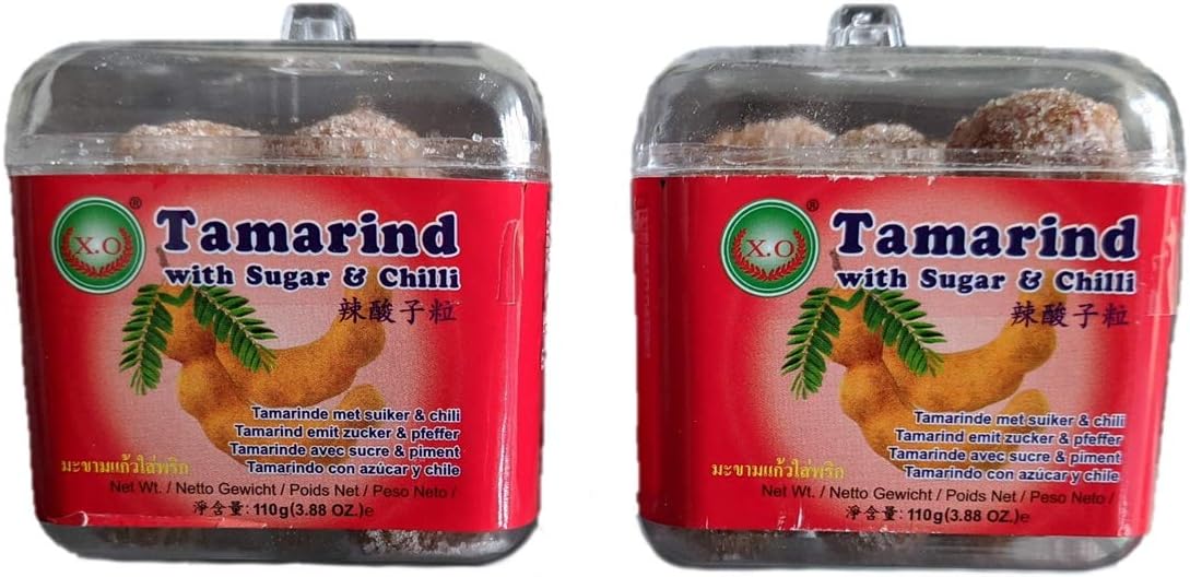 Tamarind Sweets with Sugar and Chilli Candy Amazing Taste 110g x 2 Pack (220g) Authentic Thailand Sweets Packed in a Container for Freshness