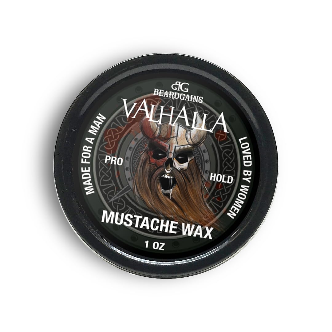 Beard Gains Strong Competition Pro Hold Mustache Wax 1oz - Style, Mold, and Tame Moustache - Organic and Natural (Valhalla Black)