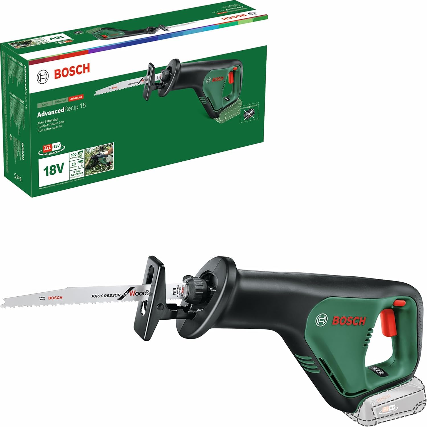 Bosch Cordless Reciprocating Saw AdvancedRecip 18 (Without Battery, 18 Volt System, in Carton Packaging)