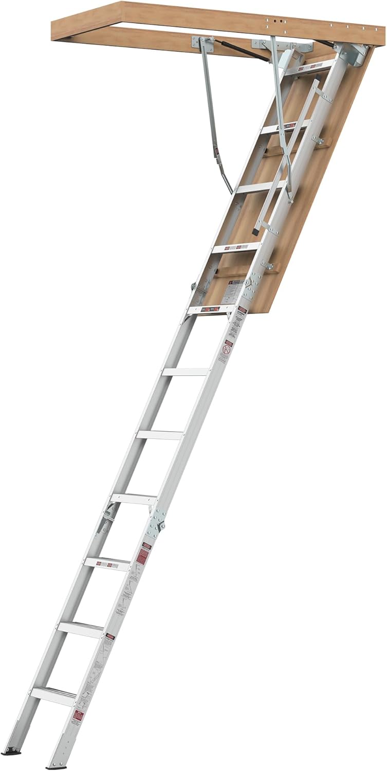 Aluminum Attic Ladder,Lightweight and Portable Attic Access Door with Stairs 54" L x 25" W,350-pound Capacity Convenient Access to Your Attic,Opening 7-10ft Step Ladder Fits 7'8"-10'3" Ceiling Heights