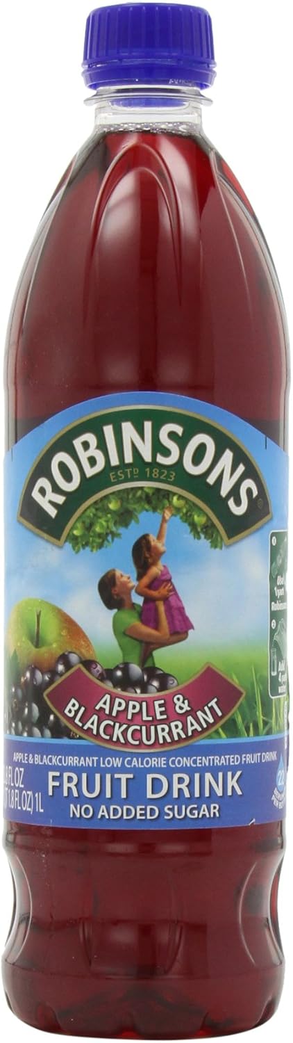 Robinson's Fruit Drink, Apple & Blackcurrant, No Added Sugar, 1-Liter Plastic Bottles (Pack of 4)