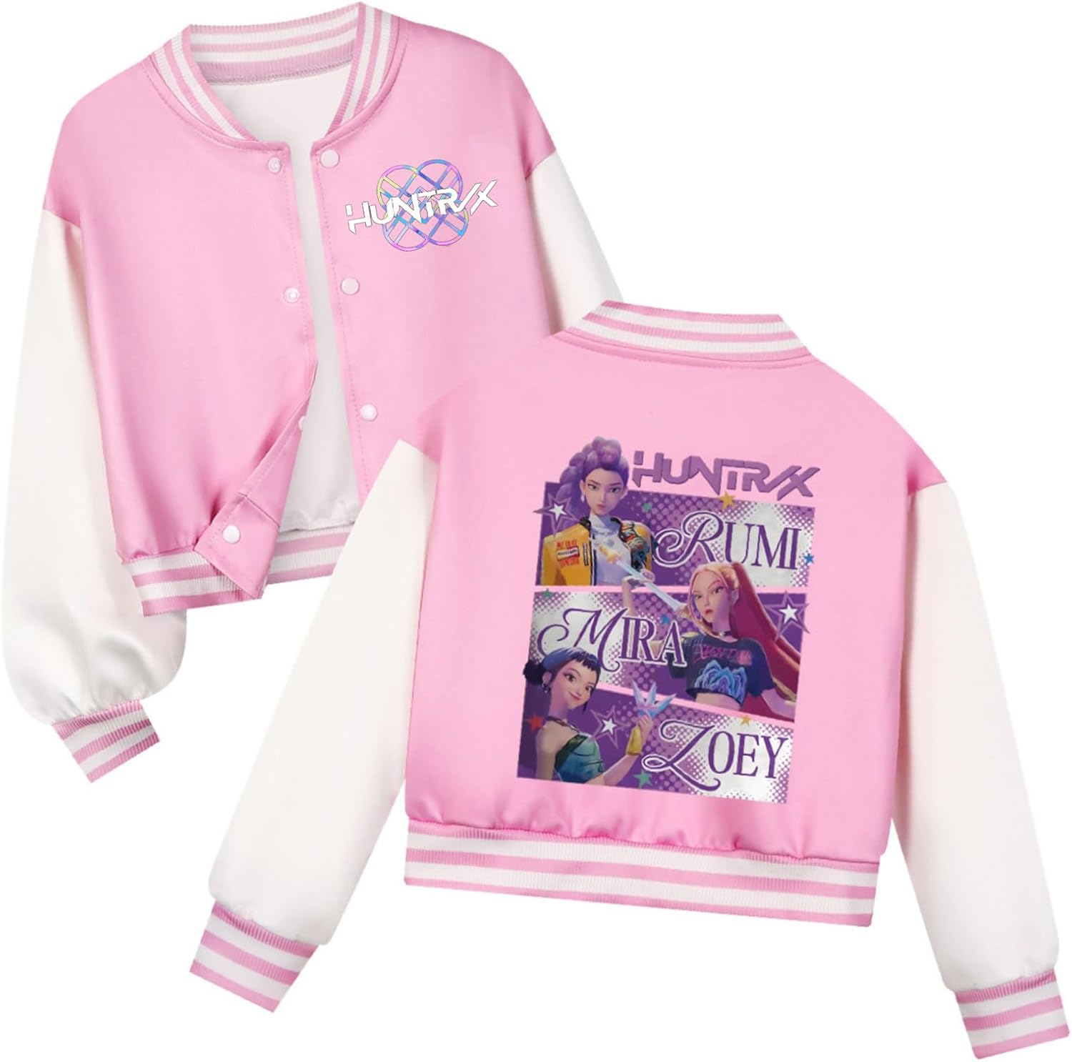 K-Pop D-Demon H-Hunters Jacket Kpop H-Huntrix Varsity Jacket for Kids and Teens Baseball Style Y2K Streetwear Anime Pattern Bomber Jacket for Boys and Girls