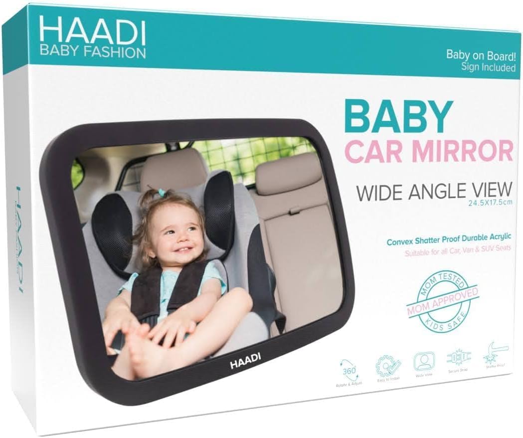 Baby Car Mirror Rear View - 360 ° Adjustable, Extra Wide Crystal Clear & Shatterproof Back Seat Baby Essentials to See Rear Facing Infants, Babies, Kids, Child & New born (Pack of 2)