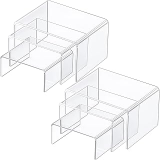 Chuangdi 2 Sets Acrylic Display Risers, Product Stand, Jewelry Display Riser Shelf Showcase Fixtures for Dessert Cupcake Candy Figure Treat Action Display (Clear)