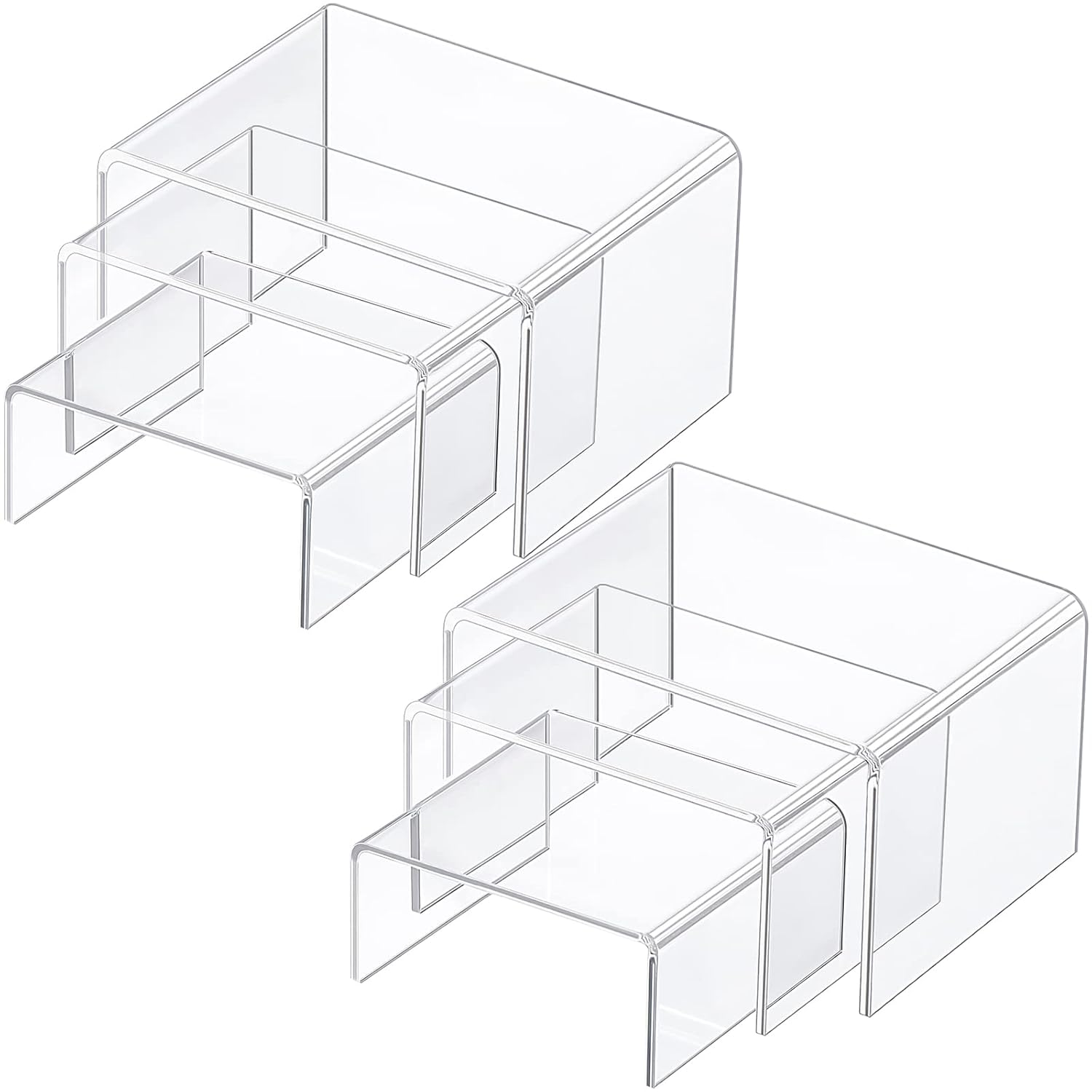 Chuangdi 2 Sets Acrylic Display Risers, Product Stand, Jewelry Display Riser Shelf Showcase Fixtures for Dessert Cupcake Candy Figure Treat Action Display (Clear)
